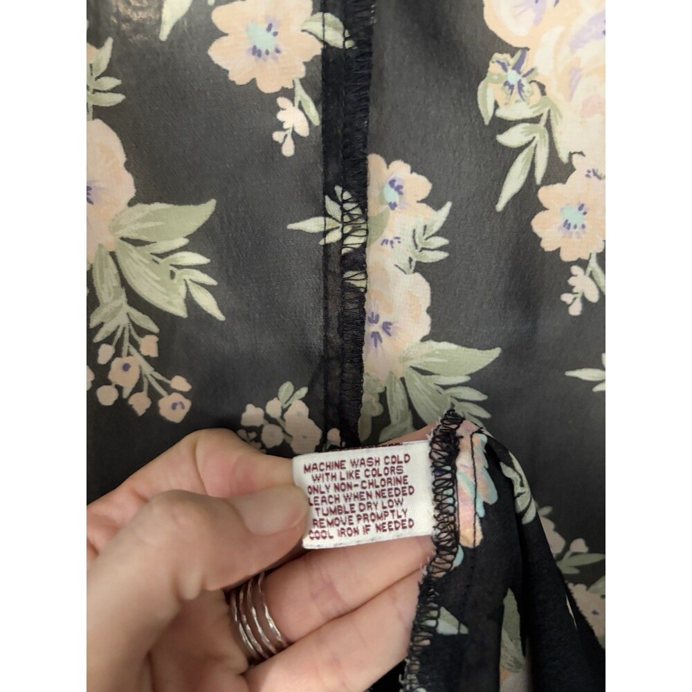 Mudd Sheer Floral Kimono Black Pink Boho Flowy Y2K Chiffon Duster Swim Cover Up - Picture 6 of 8